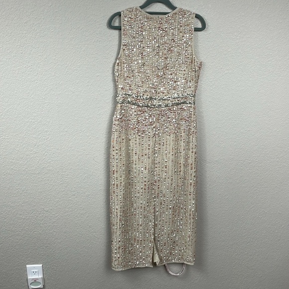 NWT Mac Duggal Nude Sequin Beaded Lace Midi Dress Sleeveless Prom Wedding Sz 8 - Picture 5 of 12